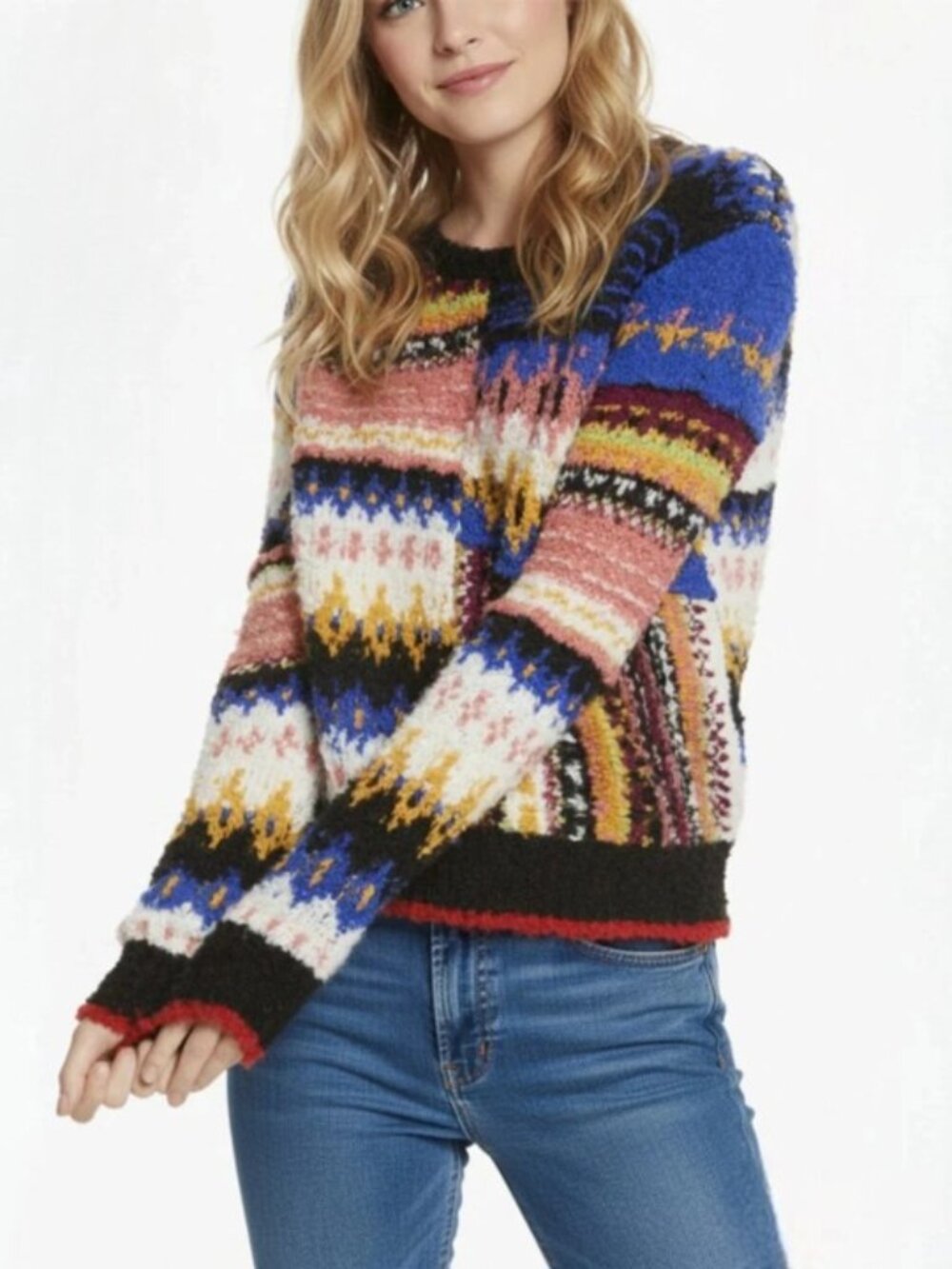 Free People Best Day Ever Alpaca Blend Sweater Multicolor Pullover Sz M